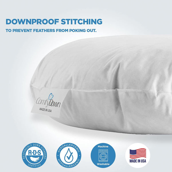 ComfyDown 95% Feather 5% Down 14 x 20 Rectangle Decorative Pillow Insert Sham Stuffer - Made in USA