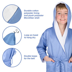 ComfyDown Kids Luxury Blue Hooded Bathrobe for Boys - Soft, Plush - Made in USA