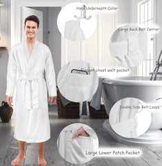 Luxurious Men Spa Bathrobe, Plush, 2-Ply Design, Full Length - Made in USA