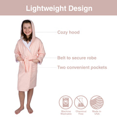 ComfyDown Kids Luxury Pink Hooded Bathrobe for Girls- Soft, Plush - Made in USA