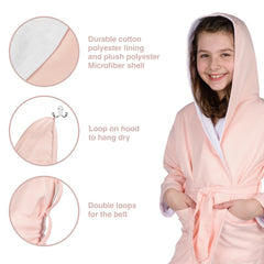 ComfyDown Kids Luxury Pink Hooded Bathrobe for Girls- Soft, Plush - Made in USA