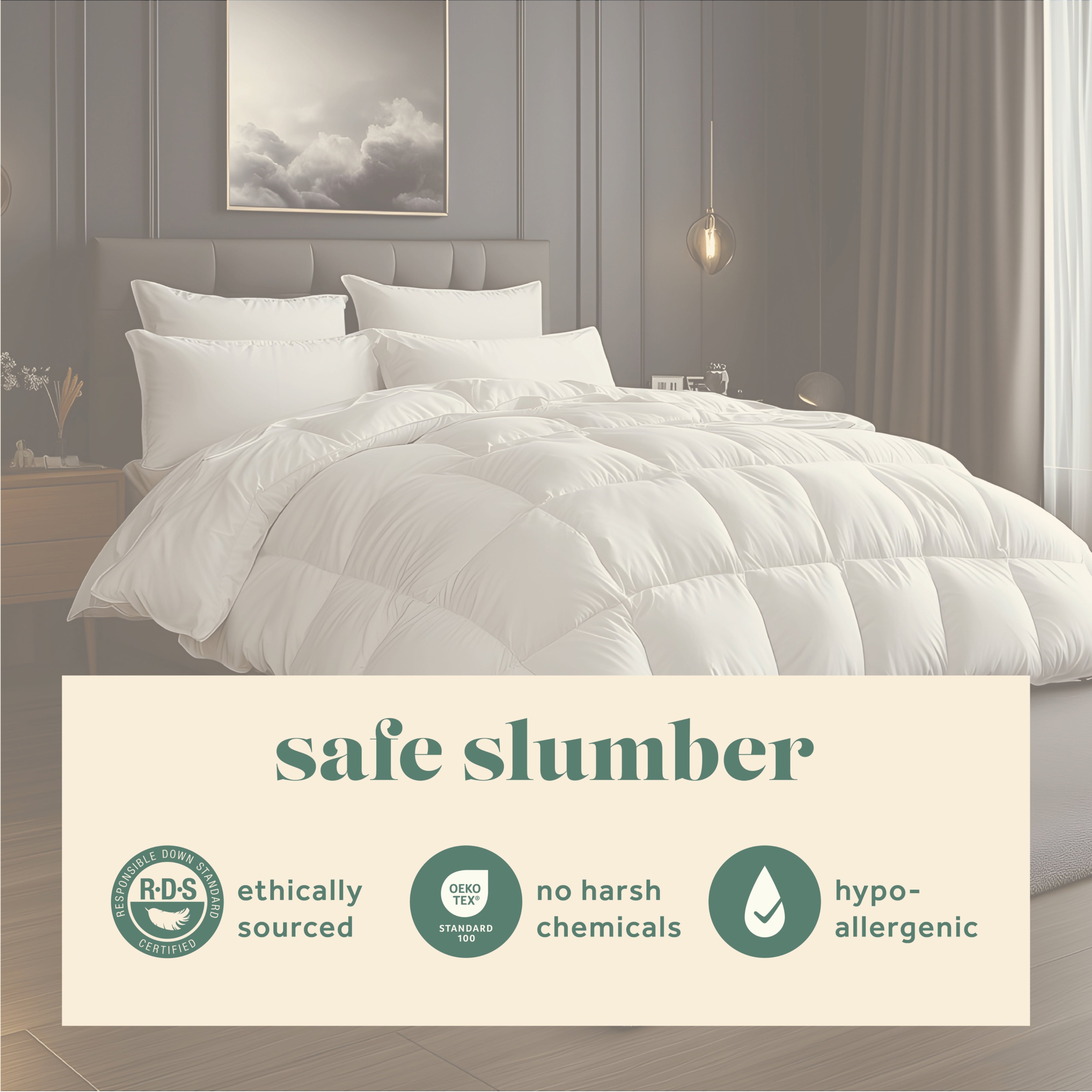 European Goose Down White Comforter - Egyptian Cotton Cover, With Corner Tabs- Made in the USA