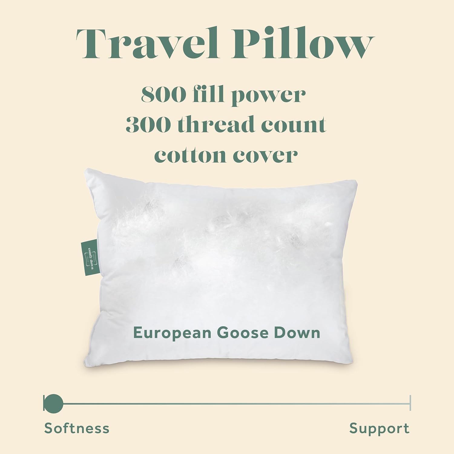 Travel Pillow Filled with 800 Fill Power Goose Down MADE IN USA ComfyDown