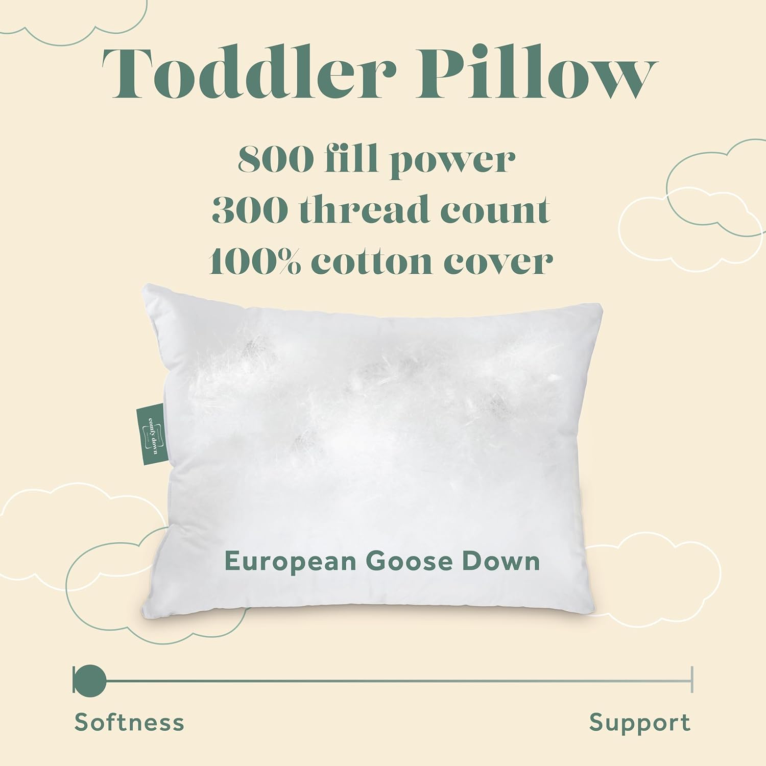 Toddler Pillow - Super Soft European Goose Down for Children Ages 18 to 48 Months